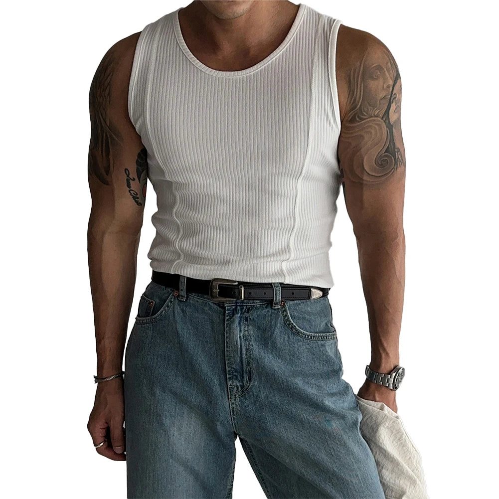 Men's Ribbed Sleeveless Tank Top for Fitness