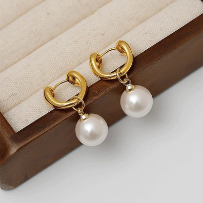 2023 Cute Silver Pearl Hoop Earrings