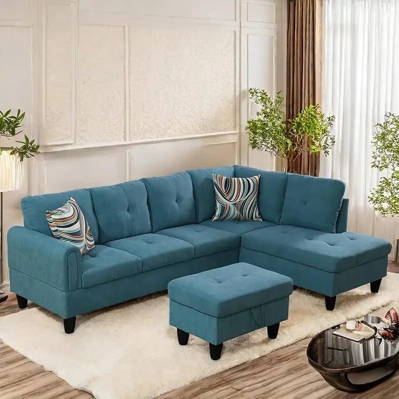 Modern L-Shaped Sofa with Ottoman for Living Room