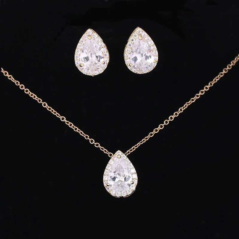 Elegant Bridal Jewelry Set: Water Drop Earrings