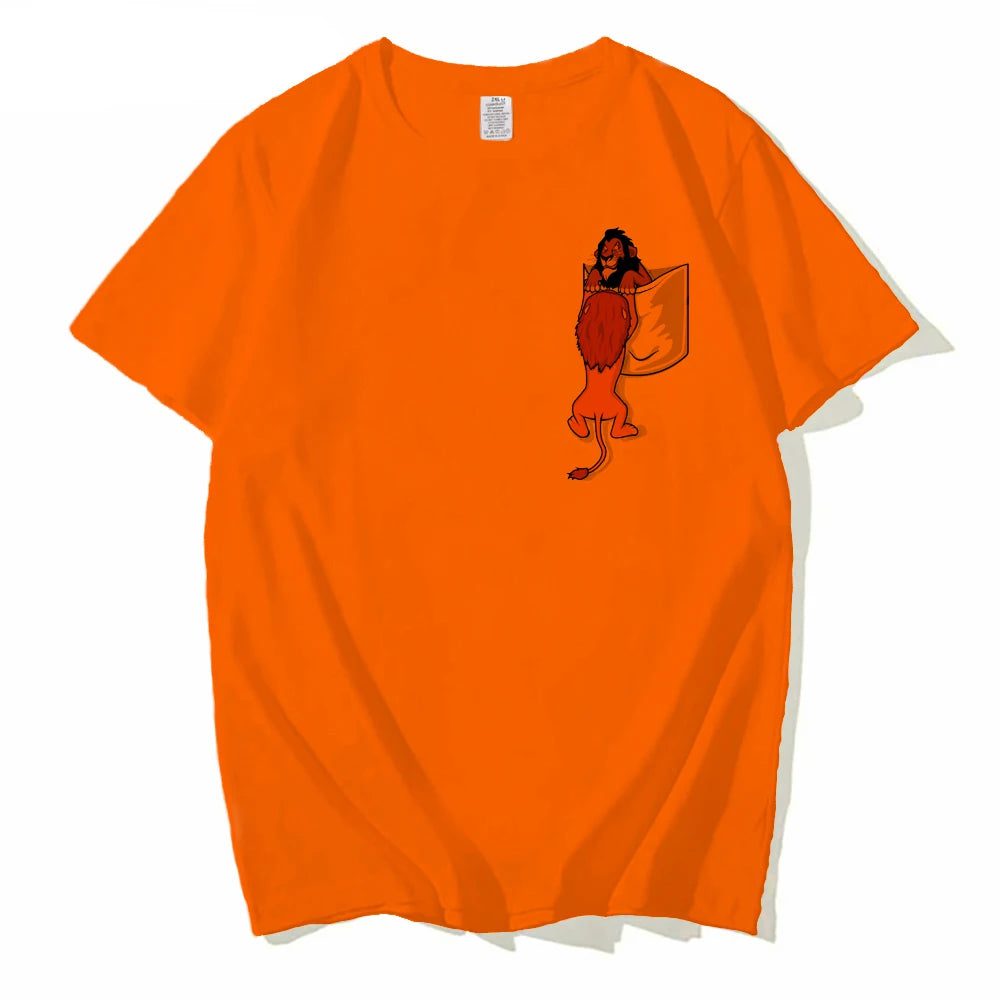 Men's Oversized Pocket T-Shirt with Lion Print