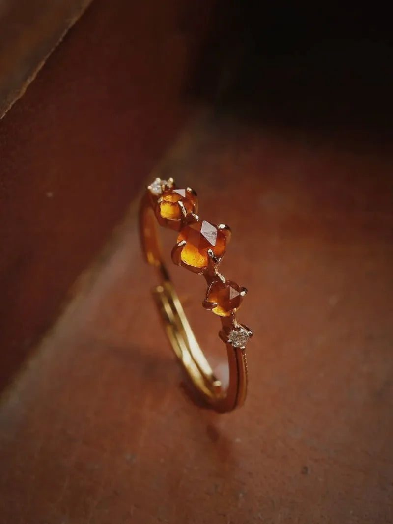 Boho Adjustable Orange Garnet Amber Ring