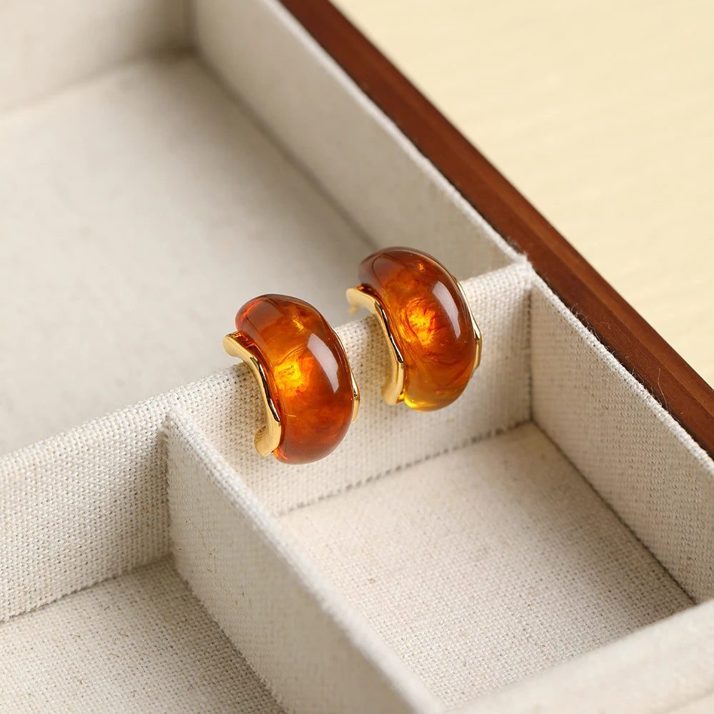 Luxury Amber Earrings for Women - Retro Style