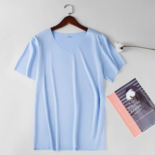 Plus Size Men's V-Neck Ice Silk Undershirt