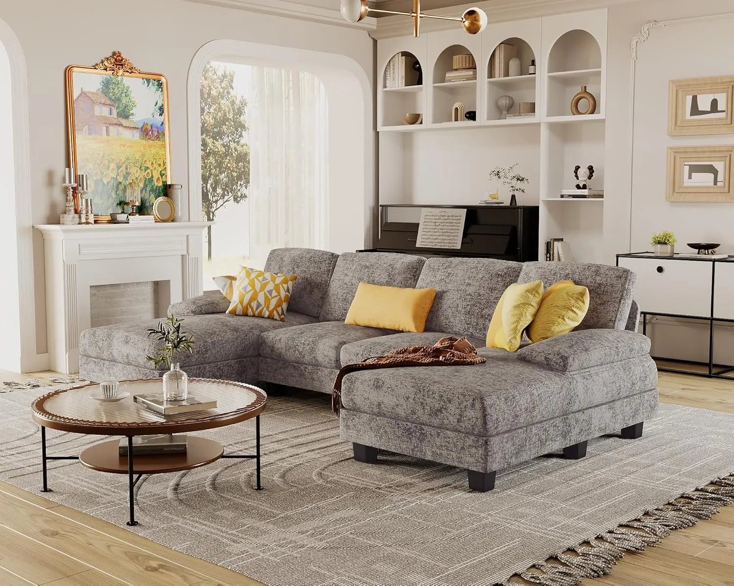 U-Shaped Linen Sofa Set for Living Room