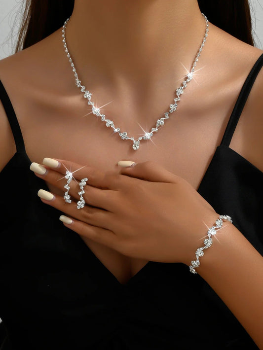 Rose Gold Rhinestone Wedding Jewelry Set for Brides