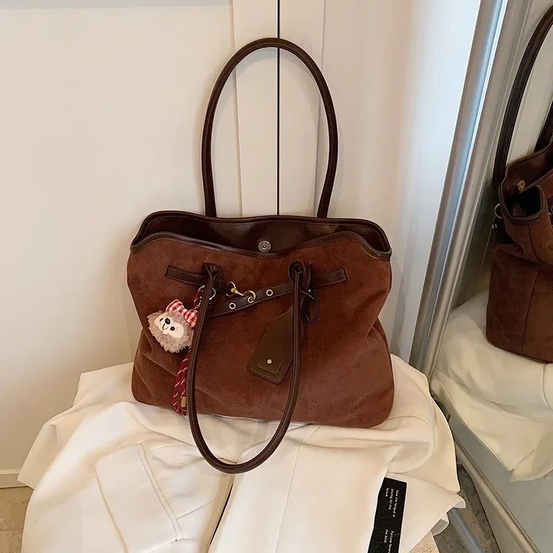 Large Faux Suede Shoulder Bag for Women