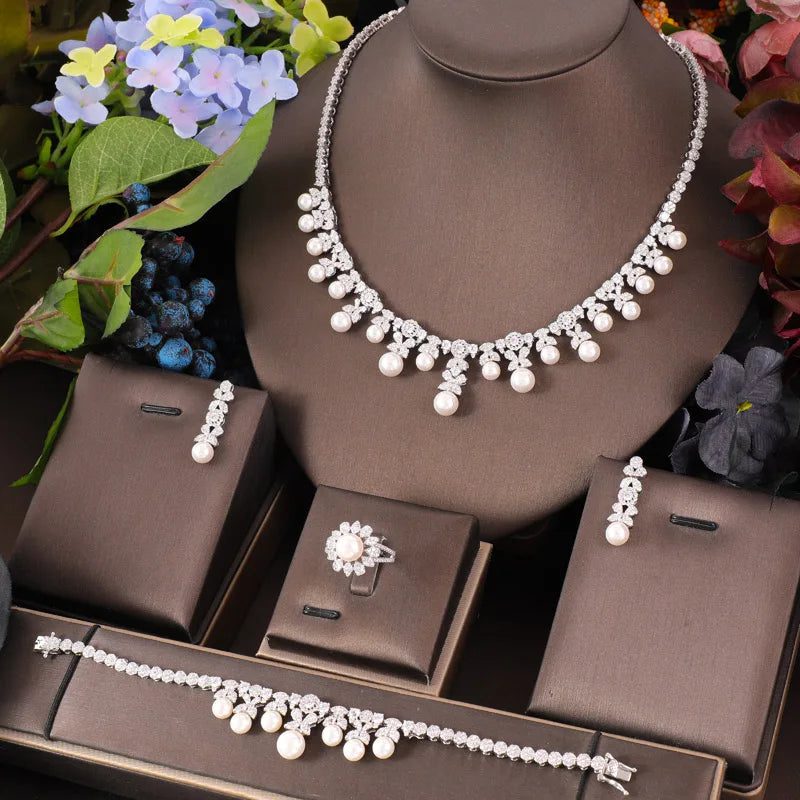 Elegant 4pcs Bridal Zirconia Necklace Jewelry Set