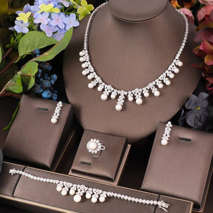 Elegant 4pcs Bridal Zirconia Necklace Jewelry Set