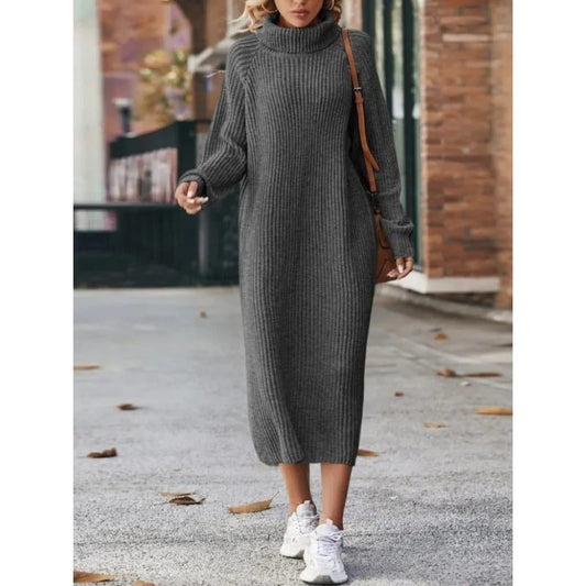 Women Loose High Collar Long Sweater Dress
