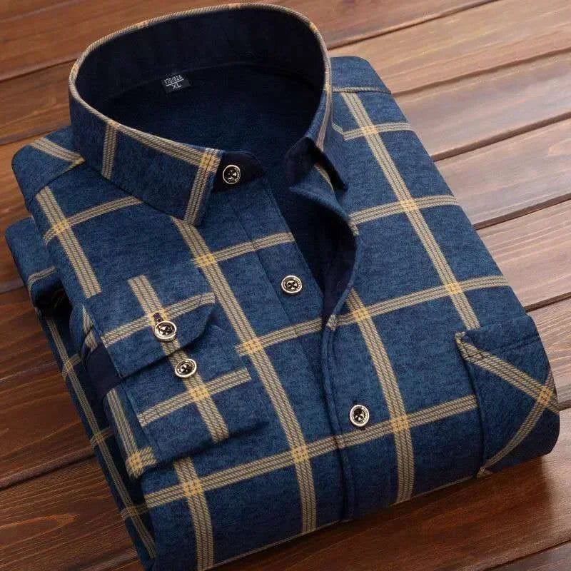 2024 Men's Flannel Plaid Winter Dress Shirt