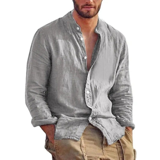 Men's Plus-Size Linen Cotton Long Sleeve Shirts