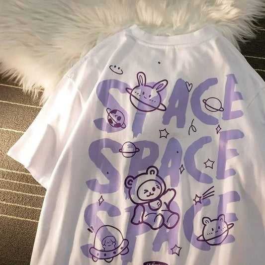 Trendy Oversized Bear Graffiti T-Shirt for Women