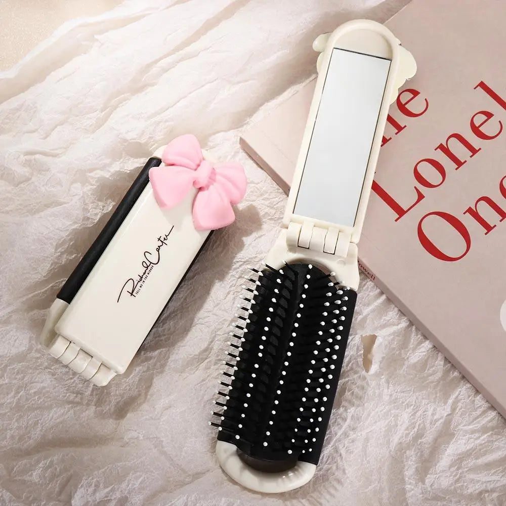 Portable Cartoon Hairbrush with Mirror for Travel