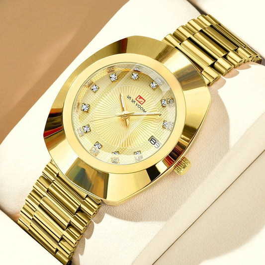 Luxury Waterproof Gold Diamond Unisex Couple Watch