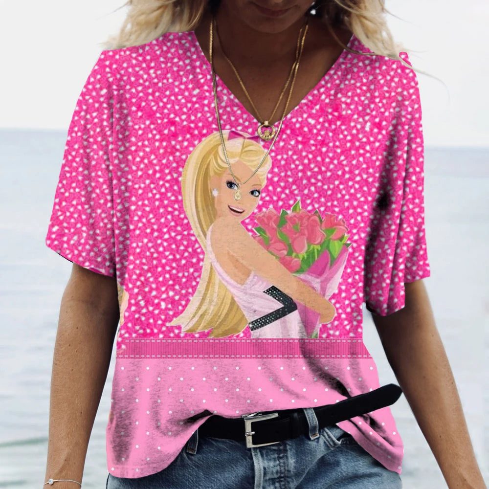 Anime V-Neck Summer T-Shirt for Women