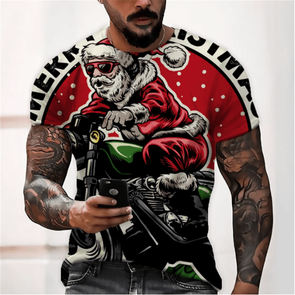 3D Santa Print Men's Christmas T-Shirt