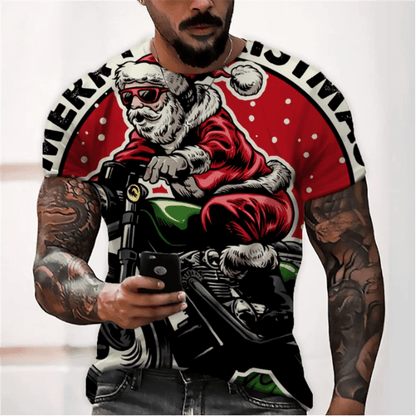 3D Santa Print Men's Christmas T-Shirt