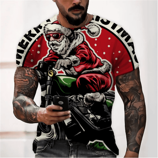 3D Santa Print Men's Christmas T-Shirt