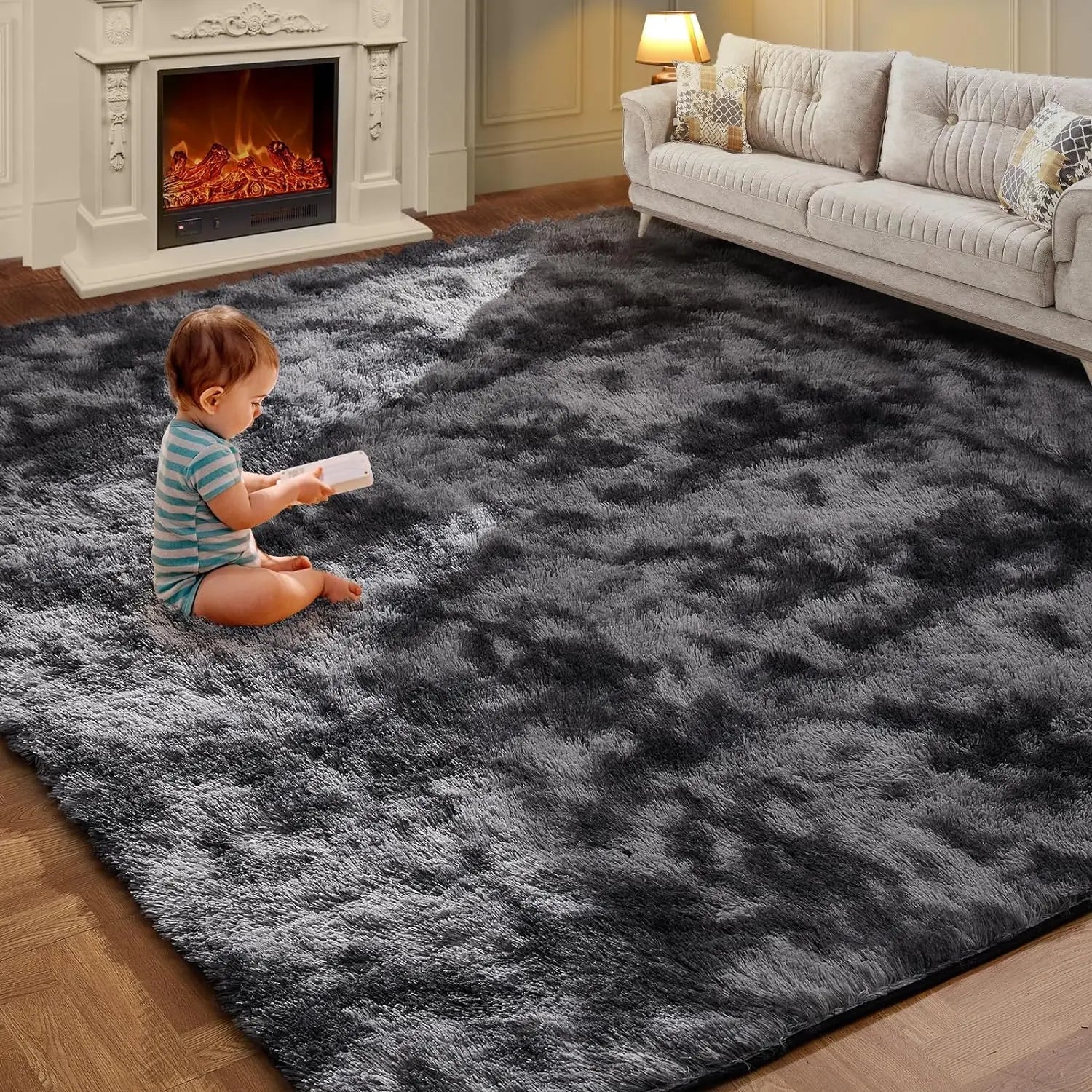 Soft Silk Wool Shag Area Rug