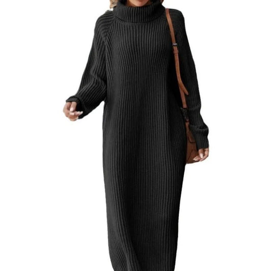 Women Loose High Collar Long Sweater Dress