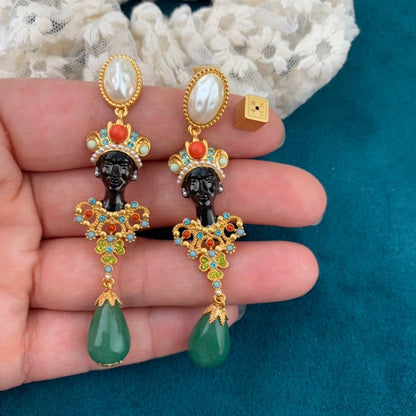 Antique Egyptian Style Colored Pearl Earrings