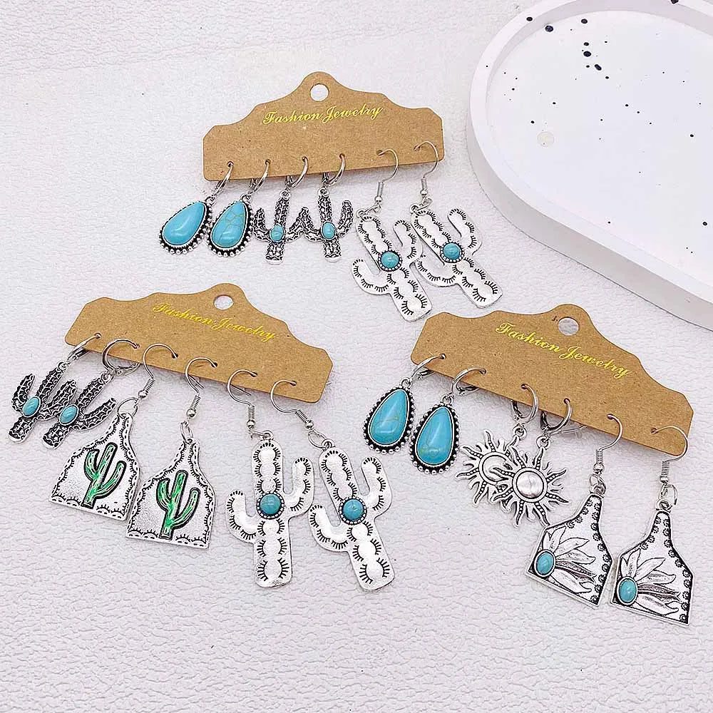 Turquoise Bull Head Earrings Western Jewelry Set
