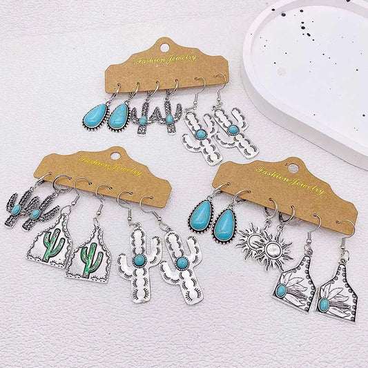 Turquoise Bull Head Earrings Western Jewelry Set