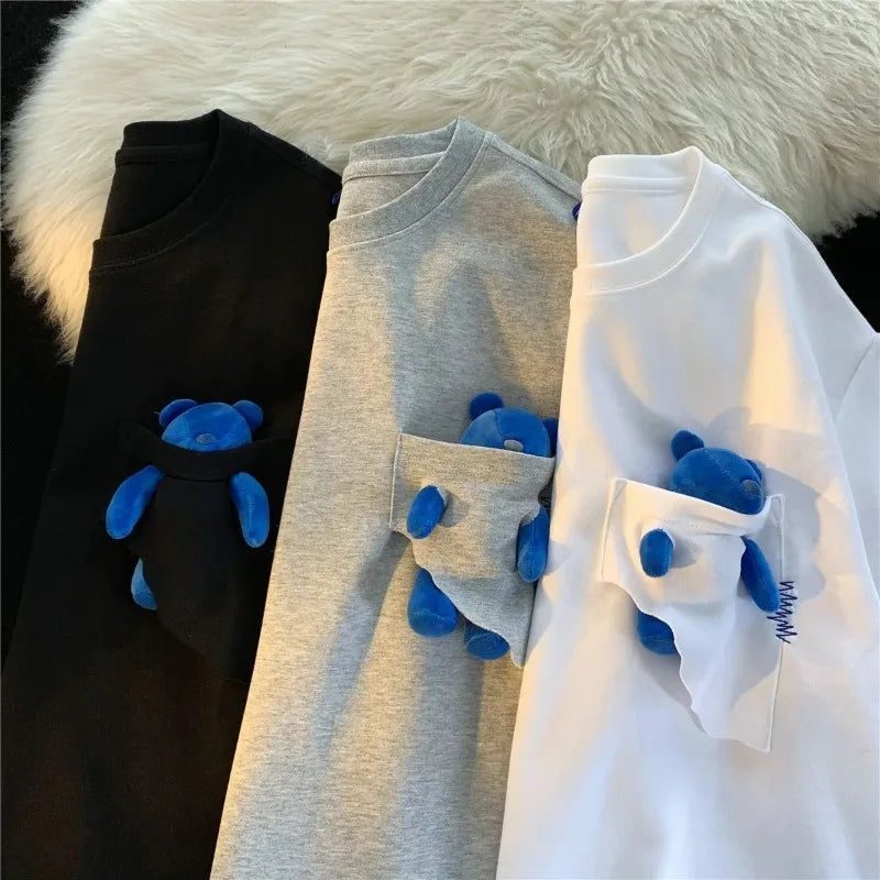 Men's Casual Pocket Teddy Bear T-Shirt