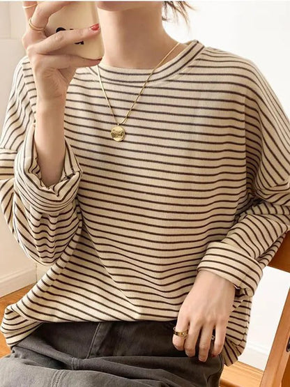 Women's Striped Cotton Long Sleeve T-Shirt