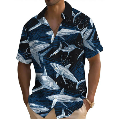 2024 Men's Hawaiian Shirts 3D Shark Print