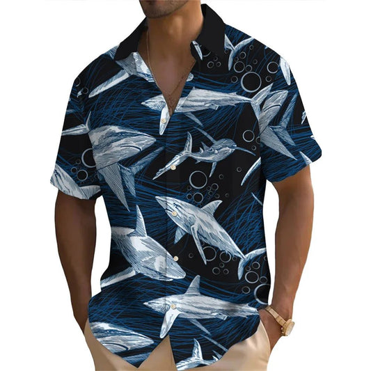 2024 Men's Hawaiian Shirts 3D Shark Print