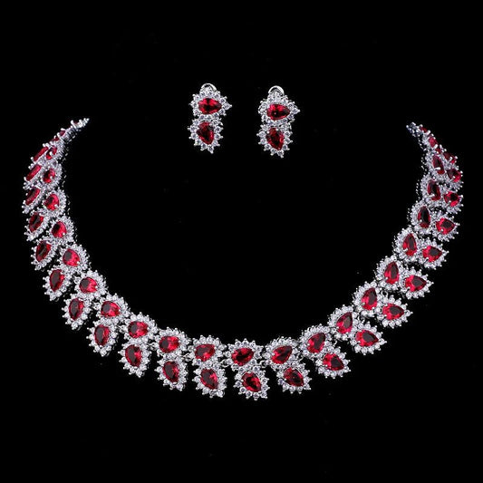 Luxury Retro Red Zirconia Wedding Jewelry Set