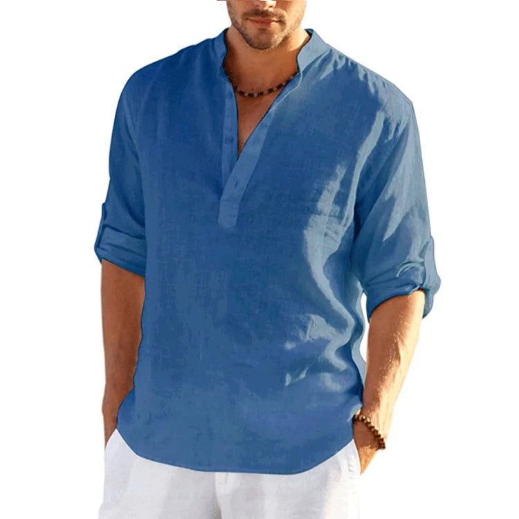 Men's Casual Long Sleeve Linen Shirt