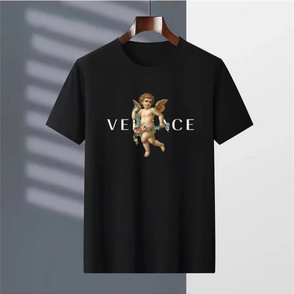 Men's Vintage Cotton T-Shirt with Angel Print
