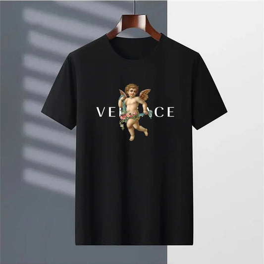 Men's Vintage Cotton T-Shirt with Angel Print