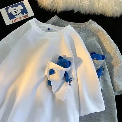 Men's Casual Pocket Teddy Bear T-Shirt