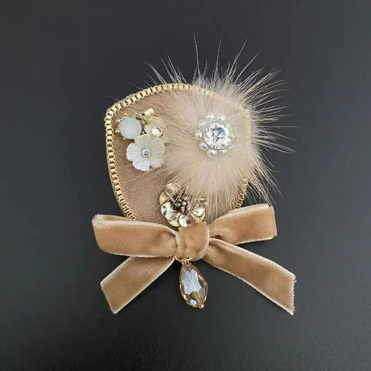 Elegant Rhinestone Pearl Bow Brooch for Women