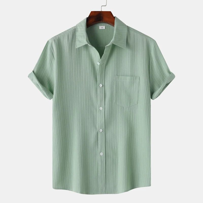 Men's Green Linen Short Sleeve Shirts