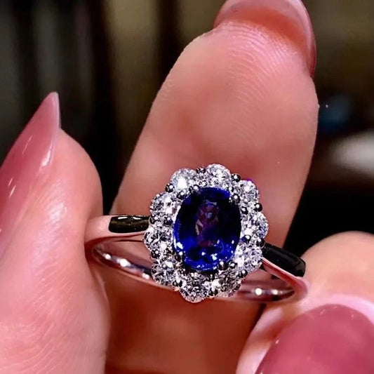 Elegant Sapphire Flower Ring for Women