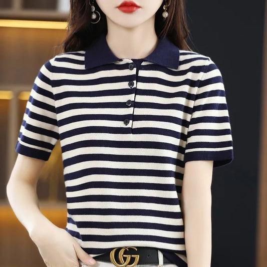 Casual Striped Short Sleeve Polo Shirt