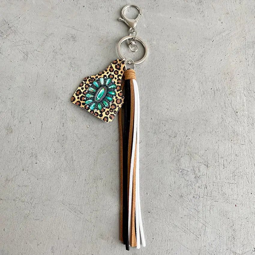 Cow Print Keychain Western Farm Animal Jewelry