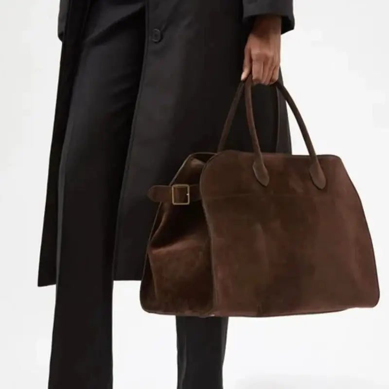 High-Capacity Leather Suede Commuting Handbag