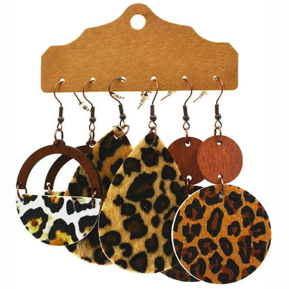 Vintage Western Earrings Set: Leopard Cheetah Cactus
