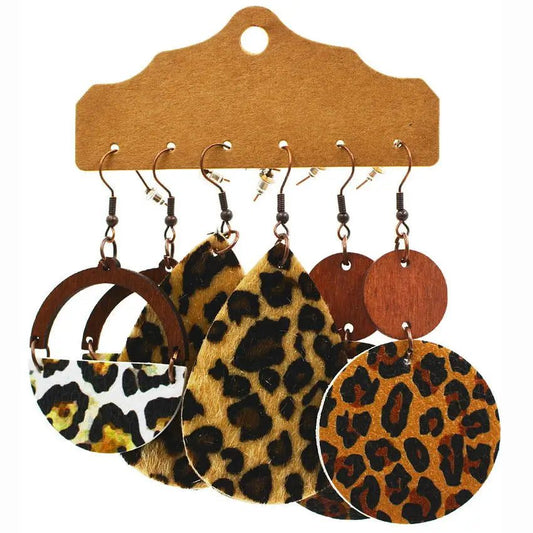 Vintage Western Earrings Set: Leopard Cheetah Cactus