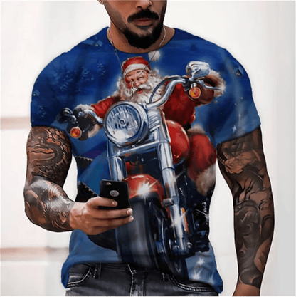 3D Santa Print Men's Christmas T-Shirt
