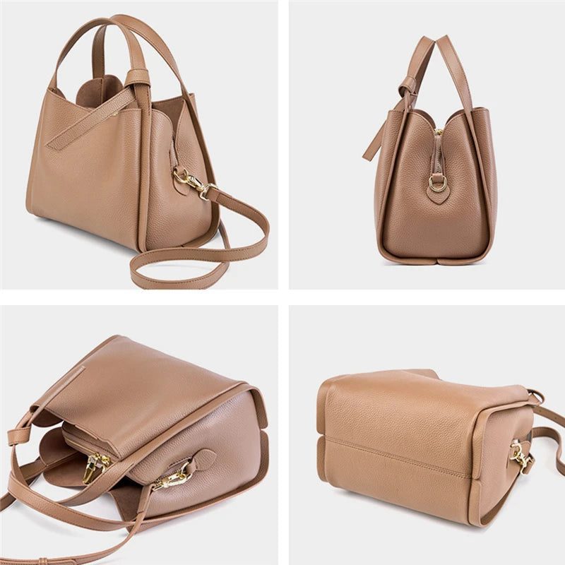 Luxury Leather Bucket Tote Handbag for Women