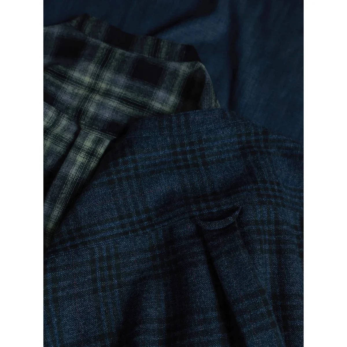 Vintage Men's Plaid Band Collar Flannel Shirt