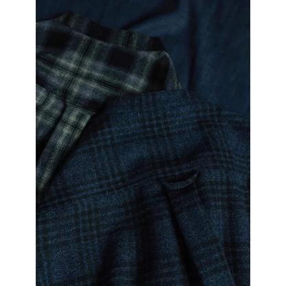 Vintage Men's Plaid Band Collar Flannel Shirt