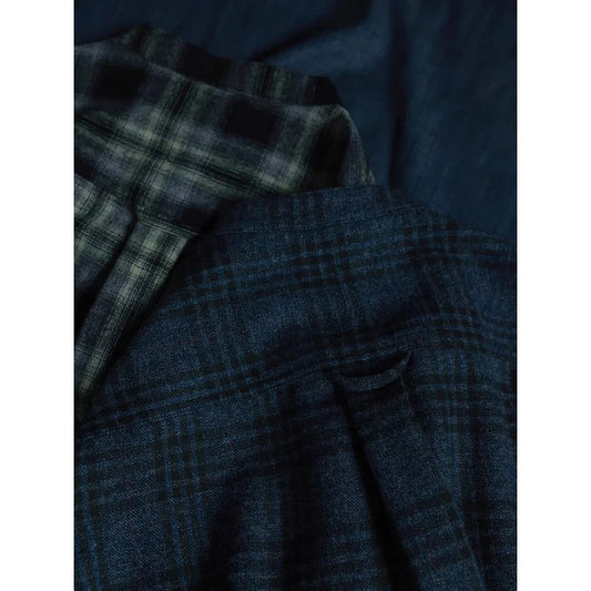 Vintage Men's Plaid Band Collar Flannel Shirt